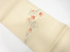 絽　竜田川模様　刺繍　名古屋帯